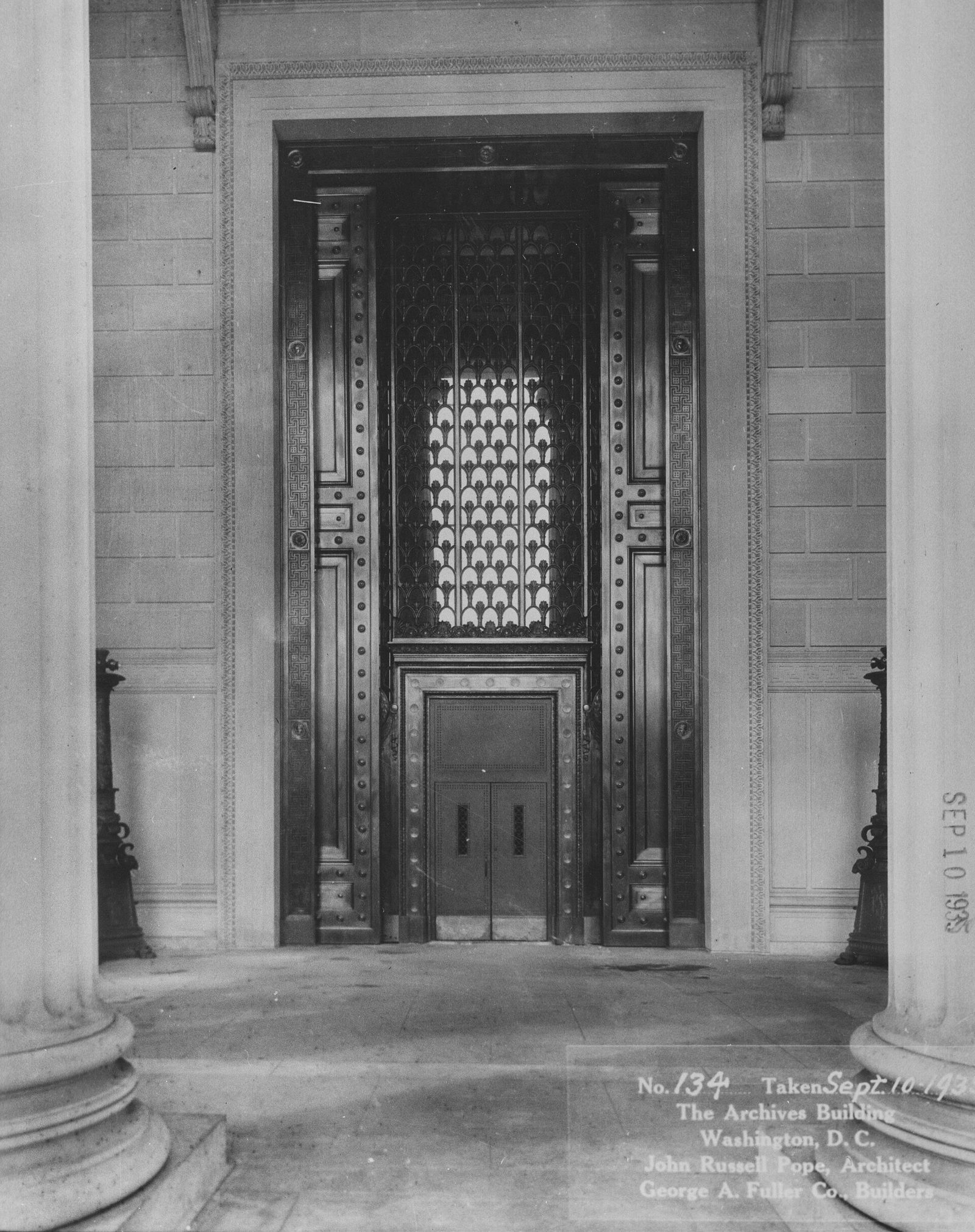 The Constitution Avenue entrance of the National Archives Building in Washington, DC.